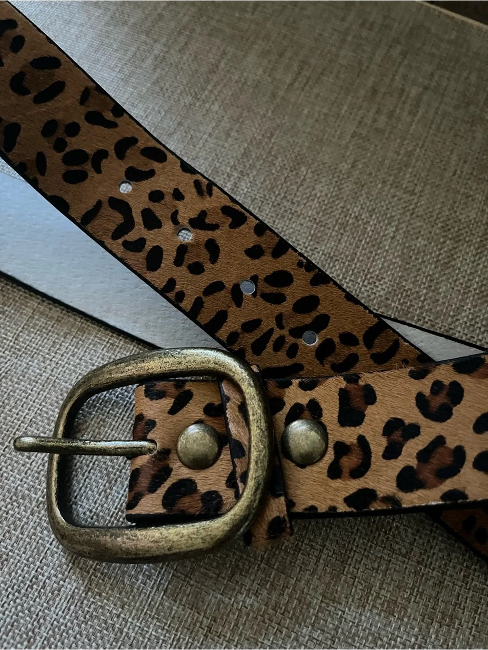 Leopard Print Brown Women’s Belt with Antique Gold Buckle